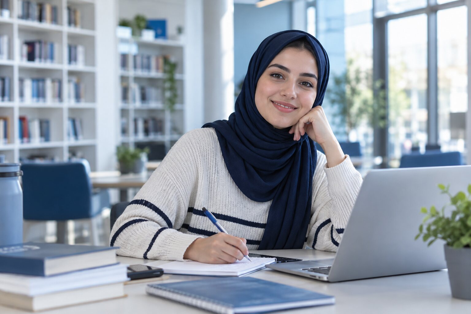 Meriem Alaoui travaillant dans un espace d’étude